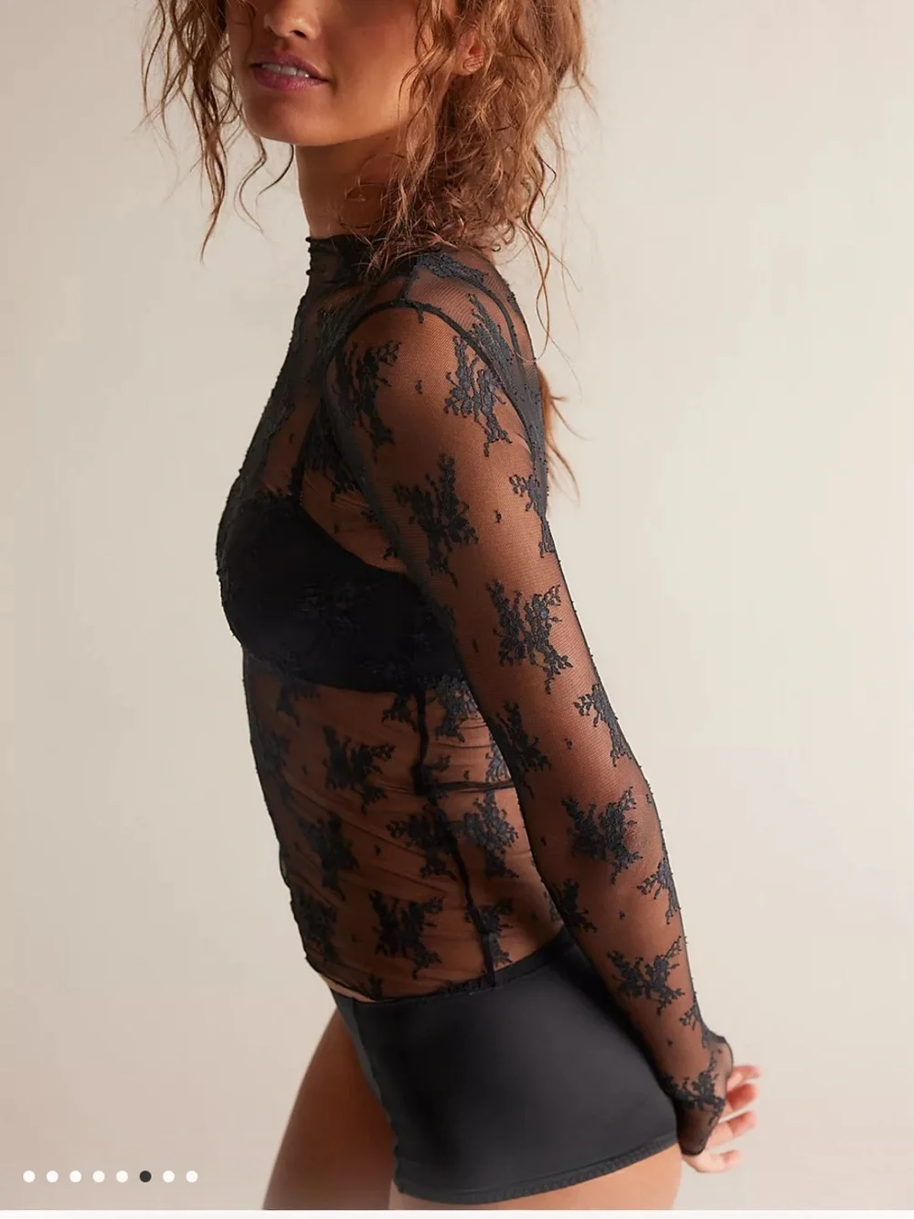 Free People Lady Lux Floral Mesh Layering Top lace XS NWT Black